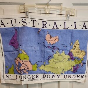 Australia Map Tea Towel - Blue and Multi-Color Unique & Upside Down